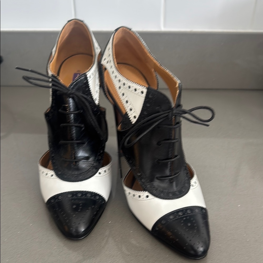 Ralph Lauren Women's Black and White Lace-Up Boots